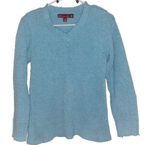 SO V-Neck Chenille Light Blue Pullover Sweater